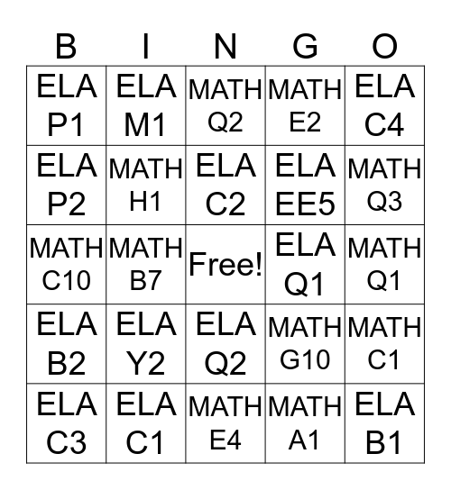 IXL 1 Bingo Card