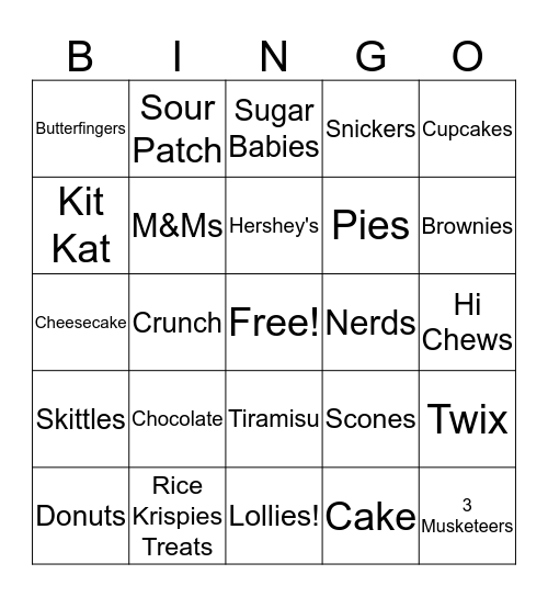 Sweets (Candy/Baking) Bingo Card