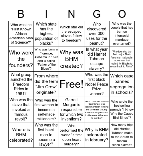 Black History Month Bingo Card