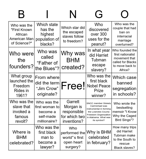 Black History Month Bingo Card