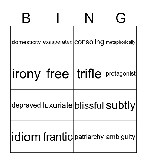 Vocabulary "Lamb to the Slaughter" Bingo Card
