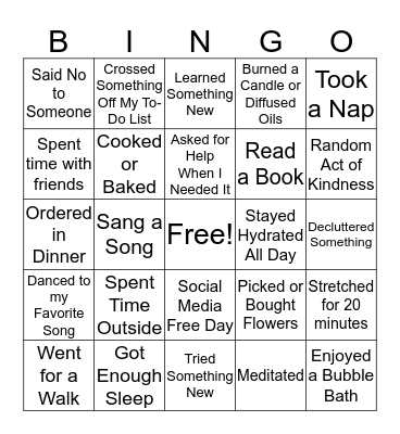 Self-Care Bingo Card