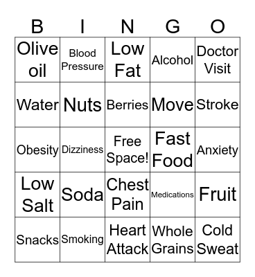 Heart Health Bingo Card