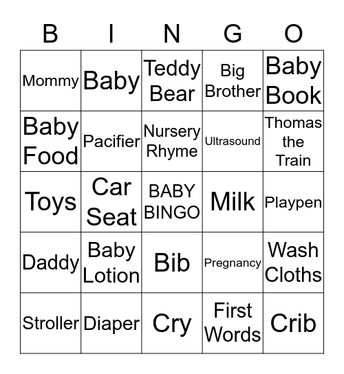 Baby Bingo  Bingo Card