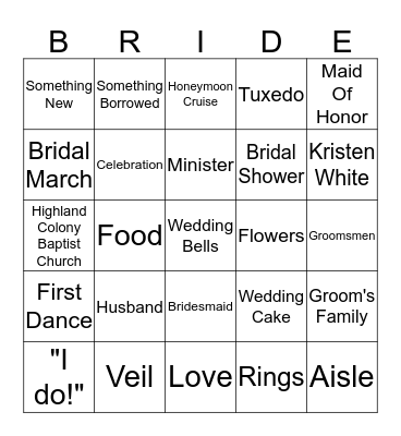 DJ Klein & Kristen White Bingo Card