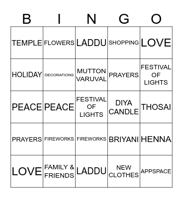 APPSPACE DEEPAVALI BINGO Card