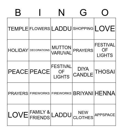 APPSPACE DEEPAVALI BINGO Card