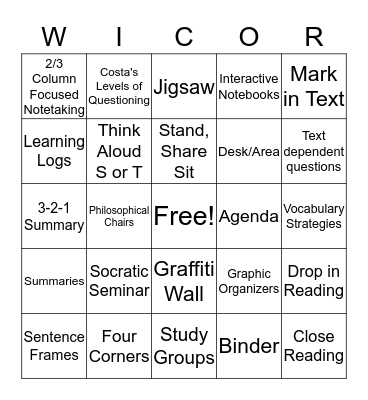 WICORize IT BINGO Card