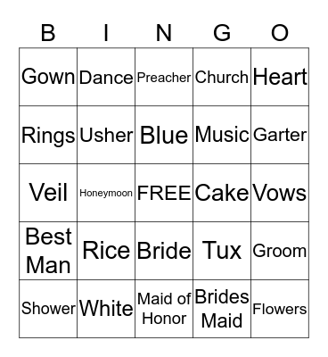 Bridal Shower Bingo Card