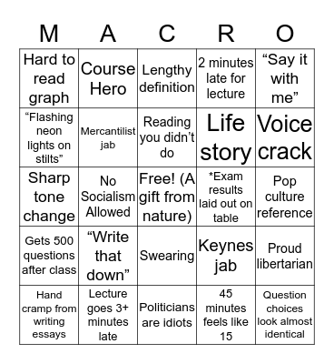 Rustici Econ 104 Bingo Card