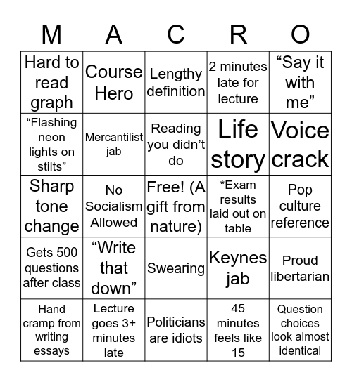 Rustici Econ 104 Bingo Card