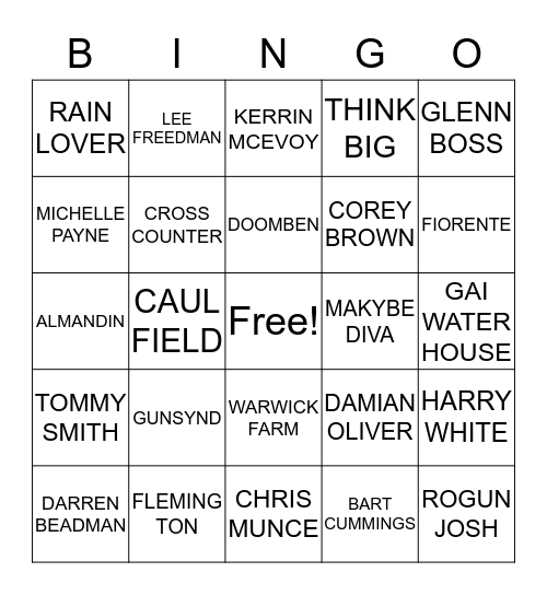 MELBOURNE CUP Bingo Card