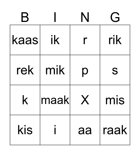 Letters KERN 1 Bingo Card