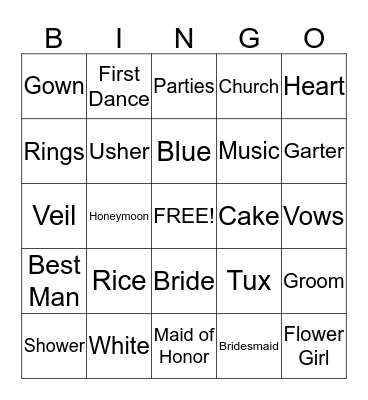 Bridal Shower Bingo Card
