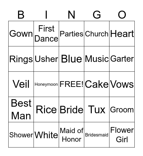 Bridal Shower Bingo Card
