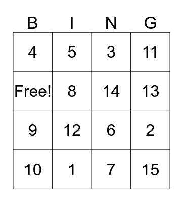 Number Bingo Card