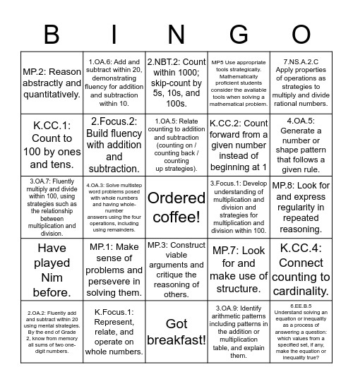 Standards BINGO! Bingo Card