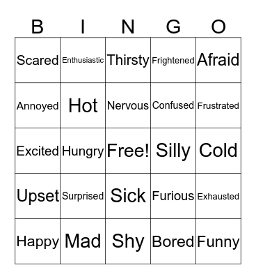 Feelings and Emotions Bingo Card