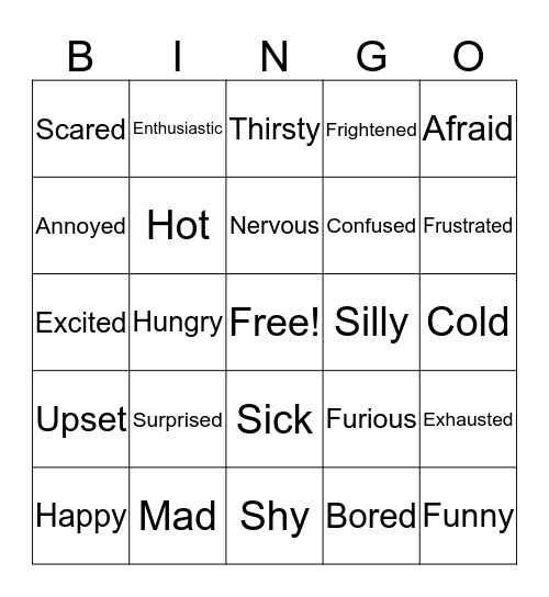 Feelings and Emotions Bingo Card