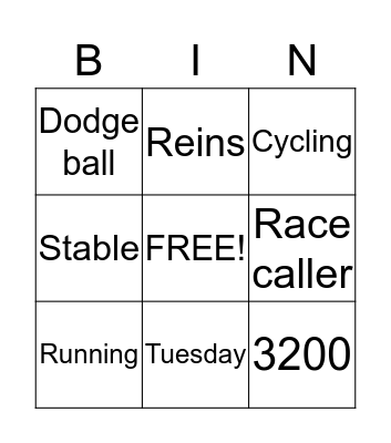 Horse Bingo Card