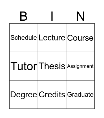 University Life Bingo Card