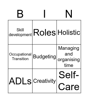 Occupational Therapy Bingo Card