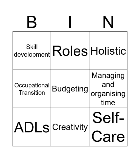 Occupational Therapy Bingo Card