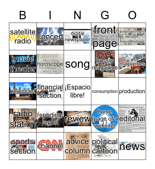 La cultura popular: Los medios de comunicación Bingo Card