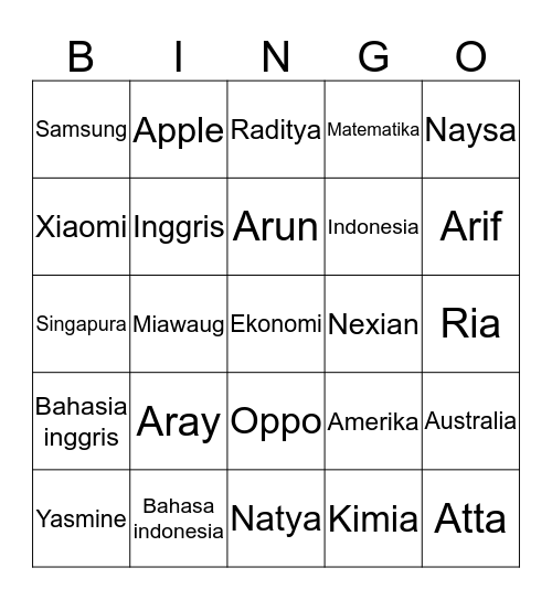 Untitled Bingo Card