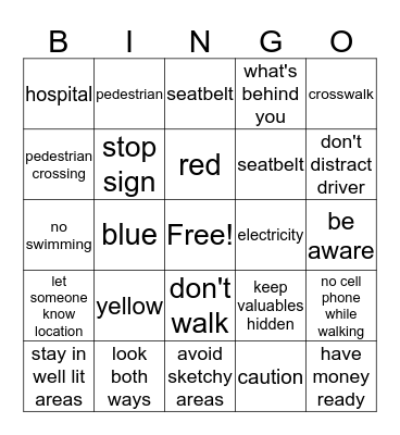 Safety in the Community Bingo Card