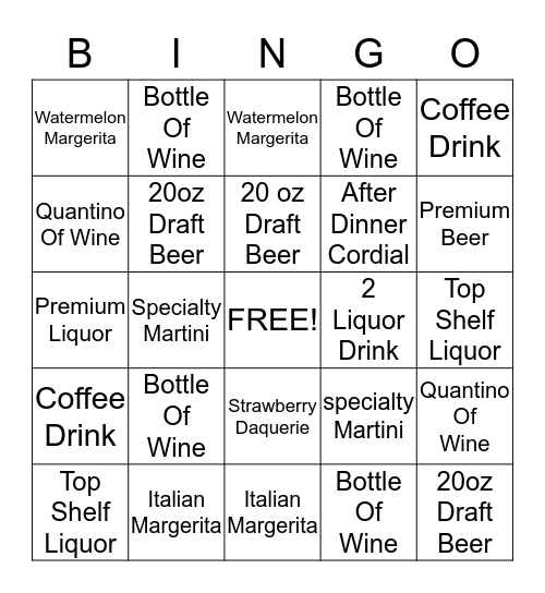 Beverage Bingo Card