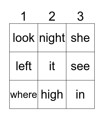 November Sight Words Bingo Card