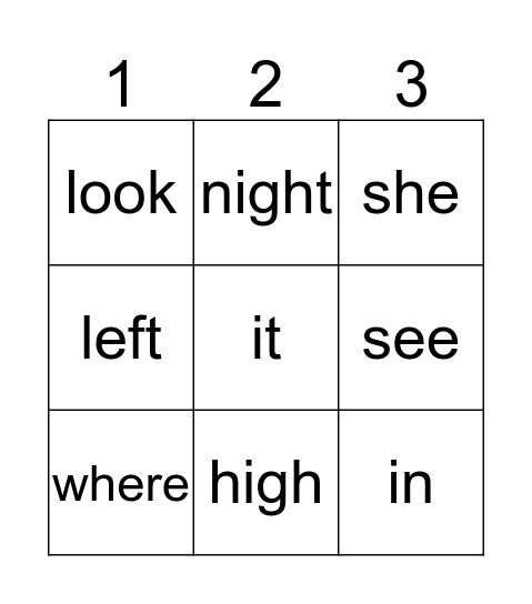 November Sight Words Bingo Card