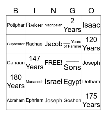 LIFE OF JOSEPH Bingo Card