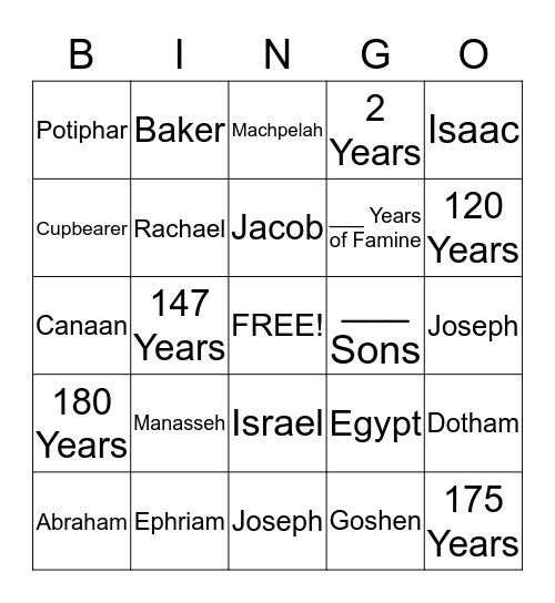 LIFE OF JOSEPH Bingo Card