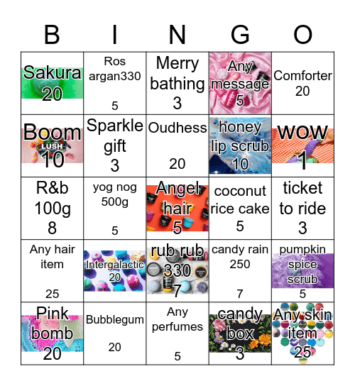 Lush Bingo Card