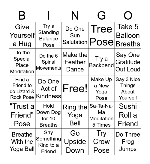 Yoga Bingo Card