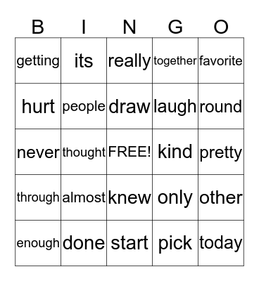 Fourth Quarter Words Bingo Card
