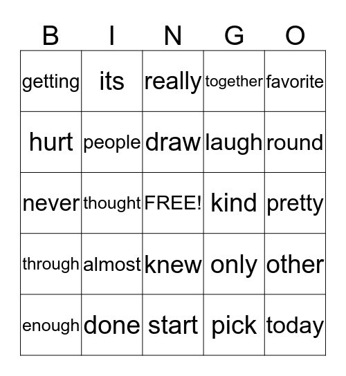 Fourth Quarter Words Bingo Card