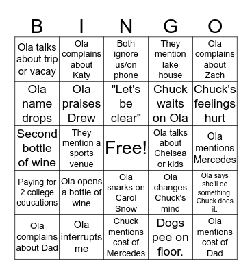 Weekend at Chuck and Ola's Bingo Card