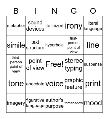 Language BINGO Card