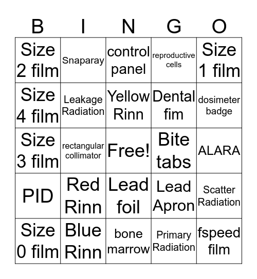 Radiography 1 Bingo Card