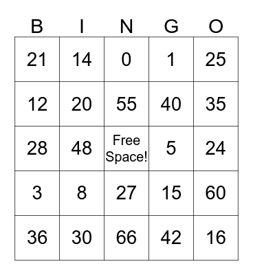 Math BINGO Card