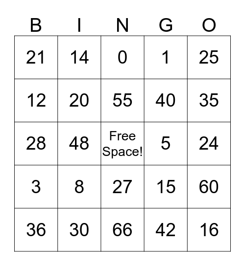 Math BINGO Card