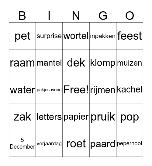 sinterklaas Bingo Card