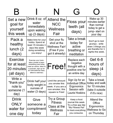 Fall Into Healthy Habits - Week 5 Bingo Card