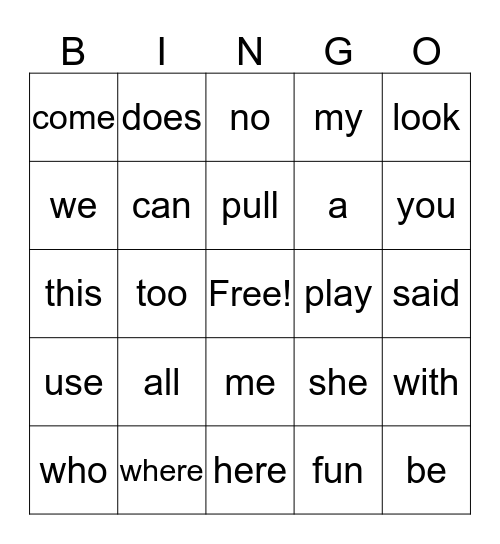 1st grade sight words Bingo Card