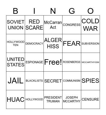 Red Scare Bingo Card