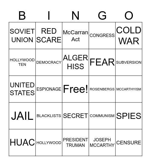 Red Scare Bingo Card