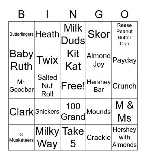 Candy Bars Bingo Card